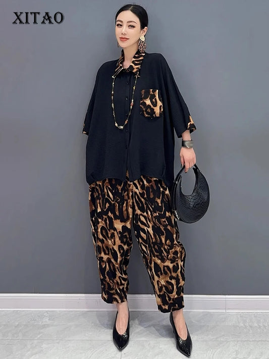 XITAO Casual Print Shirt Two-piece Set Loose Slimming All-match Top Women Fashion Trend Temperament Harem Pants HQQ2446