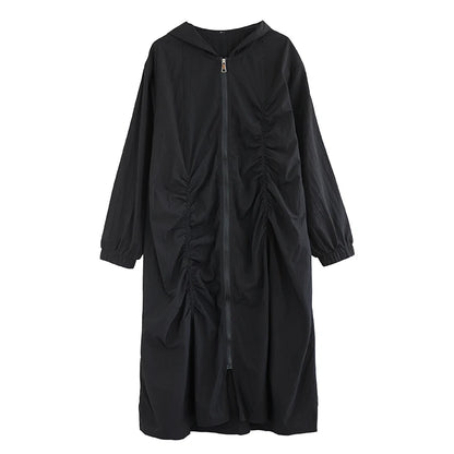 XITAO Zipper Hooded Pleated Dress Casual Full Sleeve Leisure Korea Literary Style Solid Color A-line Spring Women Dress ZY8936