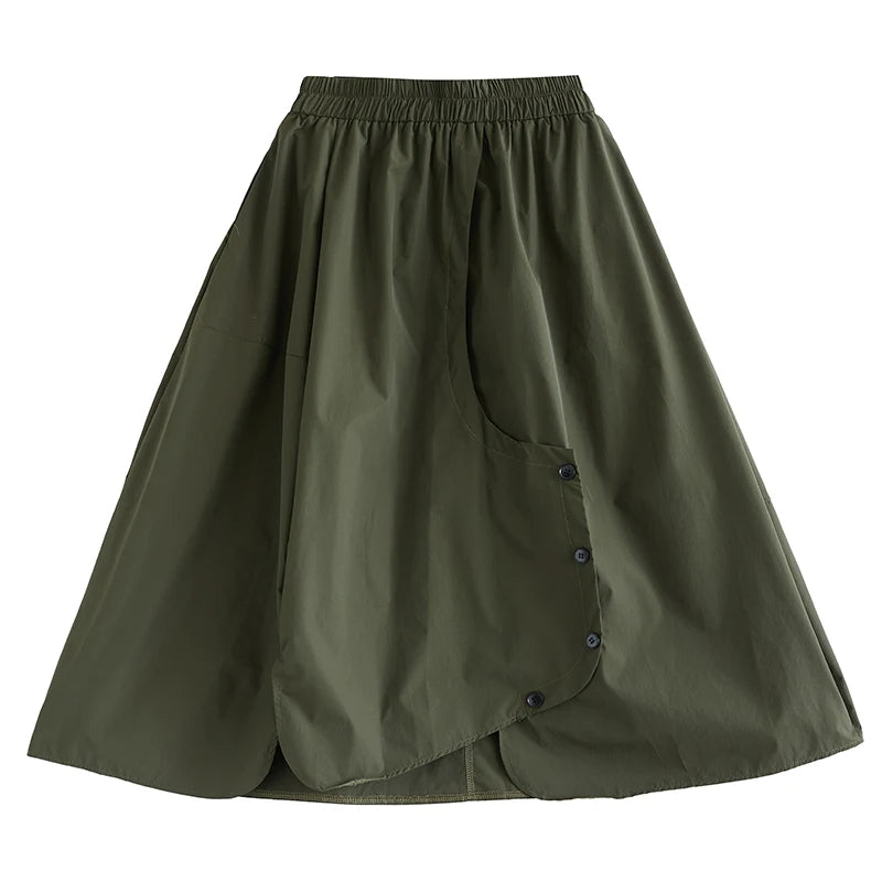XITAO Solid Color Casual A-line Elastic Waist Mid-calf Skirt Loose Patchwork Irregualr All Match 2024 Autumn Women Skirt ZYY1064