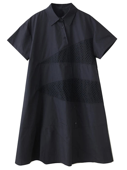 XITAO Patchwork Turn-down Collar Loose Dress Slimming Gauze Solid Color Short Sleeve Fashion Casual Summer Woman Dress HQQ2507