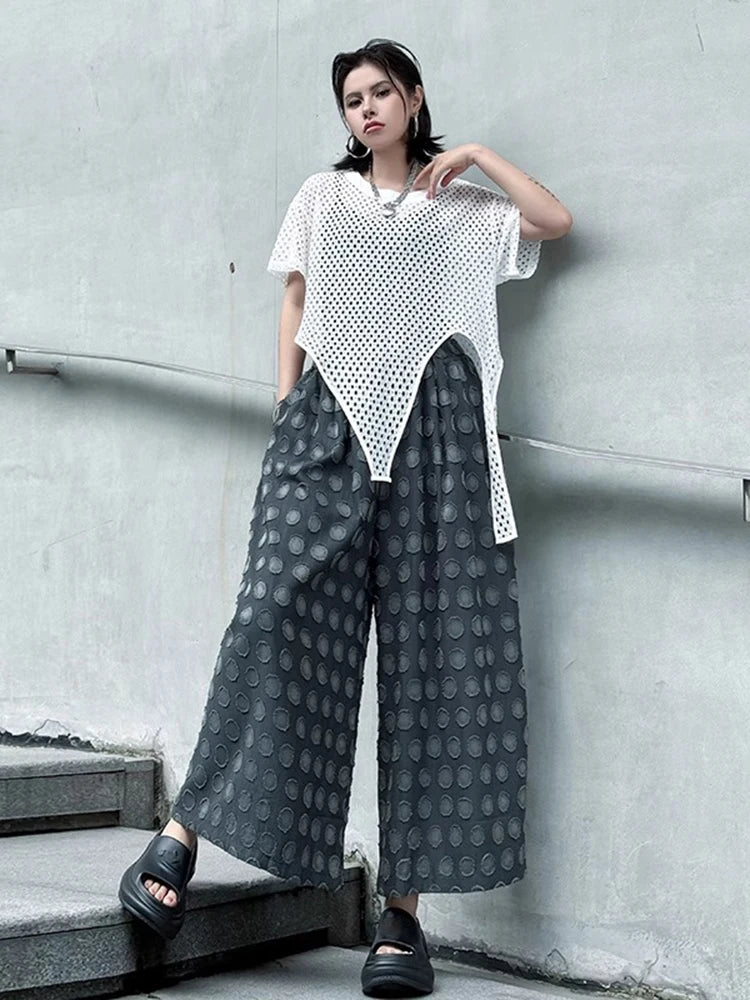 XITAO Dot Patchwork Contrast Color Print Pants Elastic Waist Pocket Loose Casual Match Personality Slimming Women Pants HQQ2515