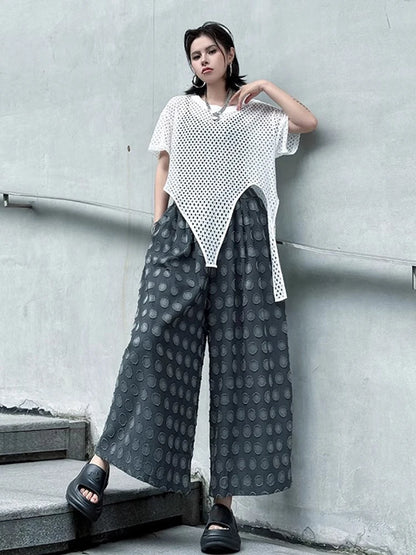 XITAO Dot Patchwork Contrast Color Print Pants Elastic Waist Pocket Loose Casual Match Personality Slimming Women Pants HQQ2515