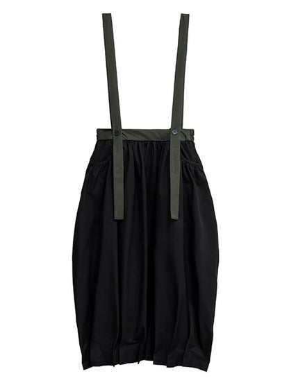 XITAO Straps Pleated Contrast Color Skirt Casual Loose Fitting A-line Elastic Waist Leisure Summer Female Skirt GYX1540