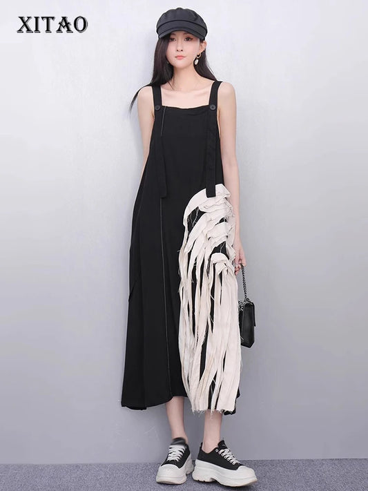 XITAO Loose Irregular Dress Personality Contrast Color Patchwork Women Casual Temperament All-match Sleeveless Dress ZMY1157