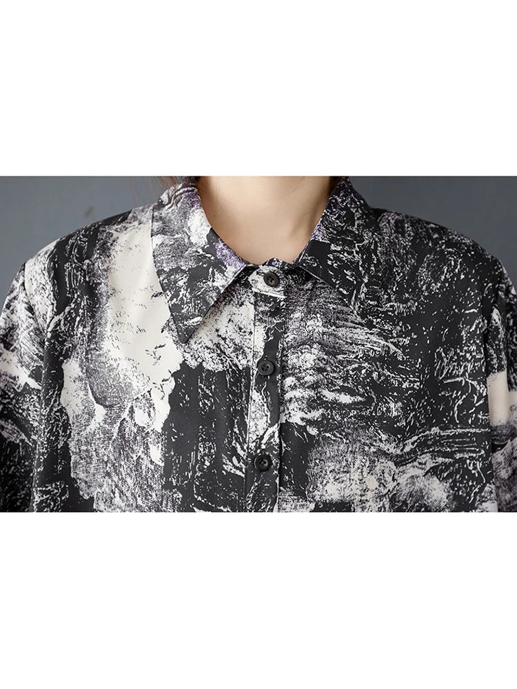 XITAO Loose Print Shirt Dress Vintage Simple Short Sleeve Slimming All-match Women Summer Korea Irregular Dress ZMY1150