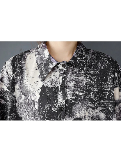 XITAO Loose Print Shirt Dress Vintage Simple Short Sleeve Slimming All-match Women Summer Korea Irregular Dress ZMY1150