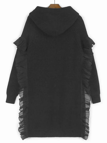 XITAO Hooded Ruffles Casual Solid Color Dress Full Sleeve Straight Pullover Knee-length Knitting Sweet Autumn Dress GMM1273
