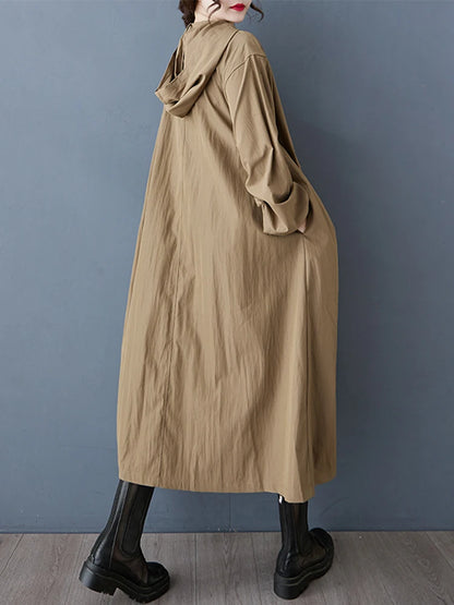 XITAO Zipper Hooded Pleated Dress Casual Full Sleeve Leisure Korea Literary Style Solid Color A-line Spring Women Dress ZY8936