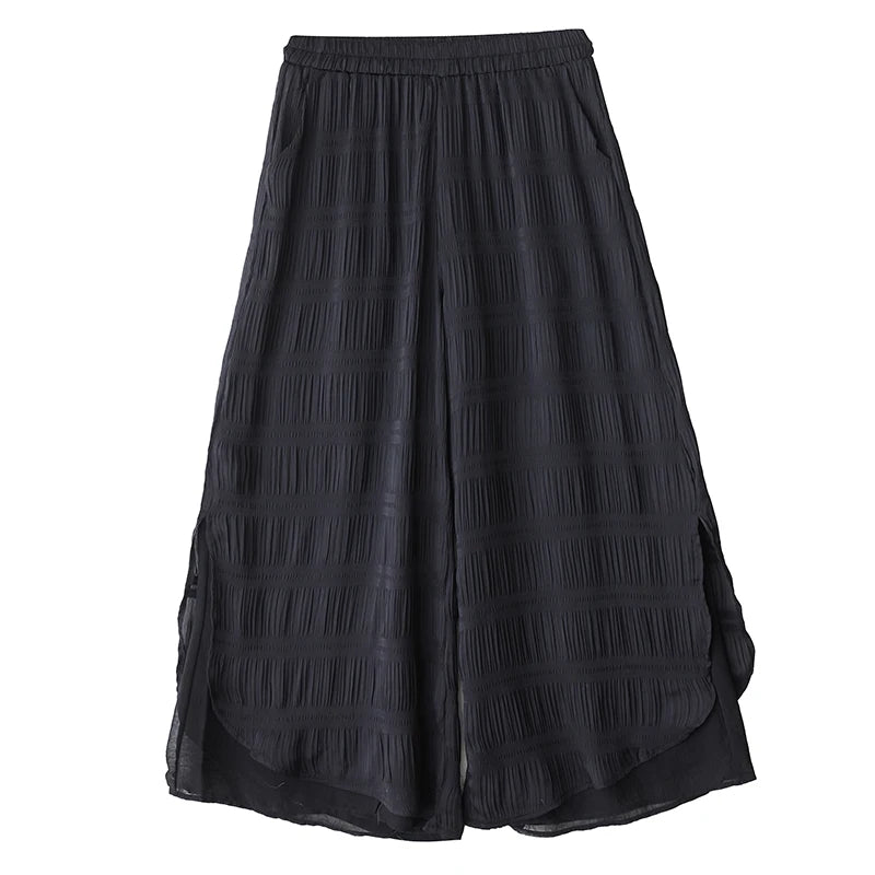 XITAO Women Elastic Waist Wide Leg Pant Casual Loose Fitting Pleated Solid Color Simple Comfortable Summer Female Pant GYX1636