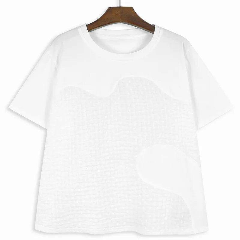 XITAO Patchwork O-neck Short Sleeve T-shirts Solid Color Pullover Loose All Match Tops Summer Casual Personality DMJ4147