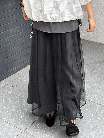 XITAO Patchwork Mesh Elastic Waist Female Pant Casual Loose Fitting A-line New Arrival Solid Color Summer Women Pant ZMY1343