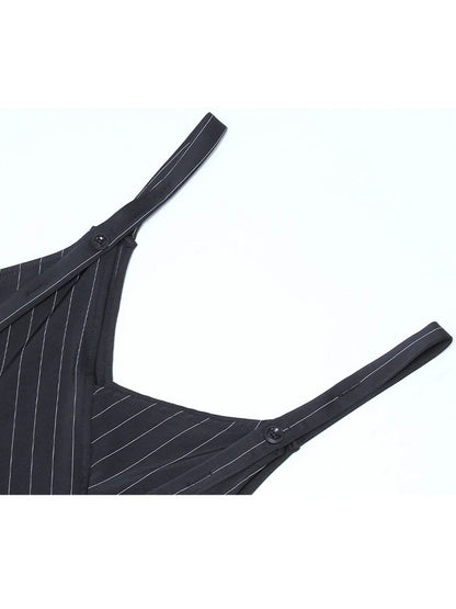 XITAO Loose Striped Jumpsuits All-match Temperament Slimming Women Irregular Patchwork Sleeveless V-neck Jumpsuits HQQ2499
