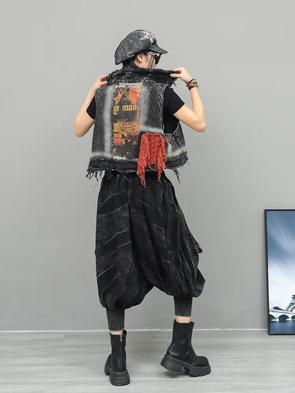 XITAO Personalized Trendy Vintage Denim Sets Short Vest Small Leg Lantern Pants Women's Autumn Loose and Stylish Set GJ1215