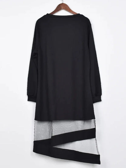 XITAO Pleated Hem Dress Irregular Pullover Full Sleeve Black Patchwork Summer Pleated Goddess Fan Casual Dress WS2043