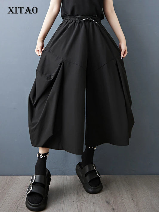 XITAO Solid Color Drawstring Loose Pants Casual Slimming All-match Simple New Arrival Summer Woman Wide Leg Pants ZMY1364