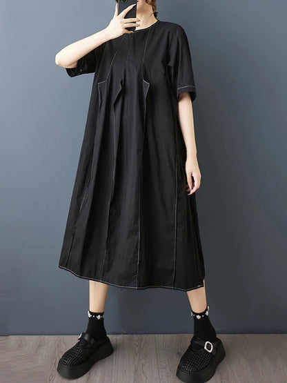 XITAO Asymmetrical Patchwork O-neck Dress Solid Color Short Sleeve Casual Slimming Pullover Simple Summer Woman Dress ZMY1358