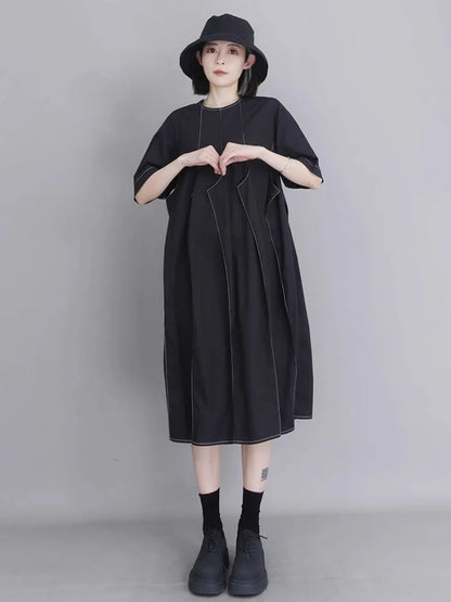 XITAO Solid Color O-neck Simple Dress Short Sleeve Slimming Patchwork Asymmetrical A-line Pullovers Summer Woman Dress ZMY1368