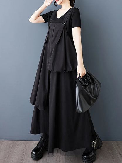 XITAO Irregular Patchwork Dress Simple All-match Temperament Women Solid Color Slimming Elegant Suspenders Dress HQQ2461