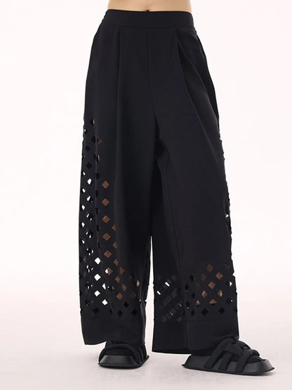 XITAO Loose Hollow Out Female Wide Leg Pants Casual Personality All-match Women Street Trend Simple Pants GMM1302