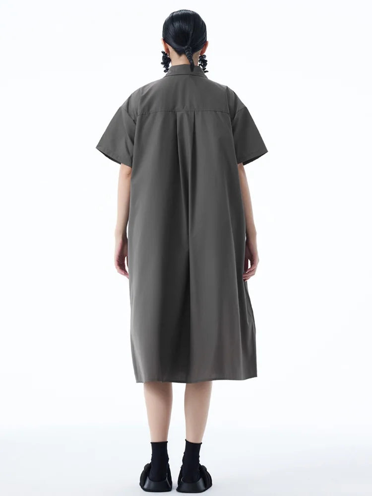 XITAO A-line Short Sleeve Loose Dress Slimming Temperament Patchwork Turn-down Collar Fashion Vintage Summer Woman Dress HQQ2511