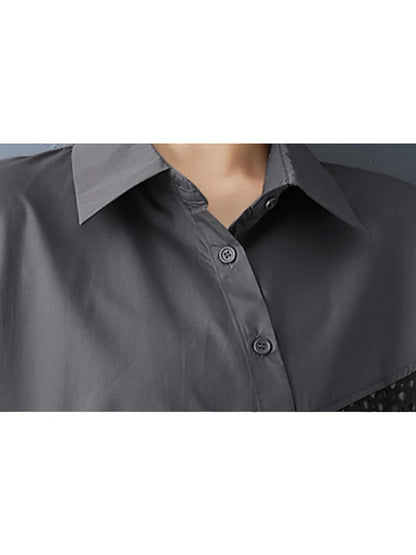 XITAO Patchwork Turn-down Collar Loose Dress Slimming Gauze Solid Color Short Sleeve Fashion Casual Summer Woman Dress HQQ2507