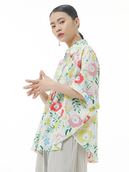 XITAO Print Lapel Single Breasted Shirt Casual Short Sleeve Turn-down Collar New Loose Fitting Flower Women Blouse GYX1615