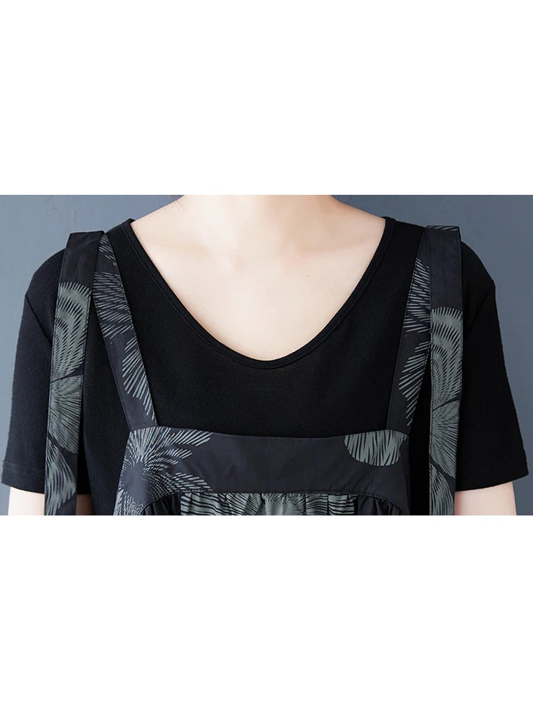 XITAO Print Straps Fold Flower A-line Dress Casual Sleeveless Mid-calf Square Neck Loose Simple Summer Women Dress GMM1327