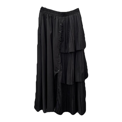 XITAO Folds Irregular Button Skirt Personality Ruffles Patchwork Women Simple Solid Color All-match Elastic Waist Skirt ZMY1077