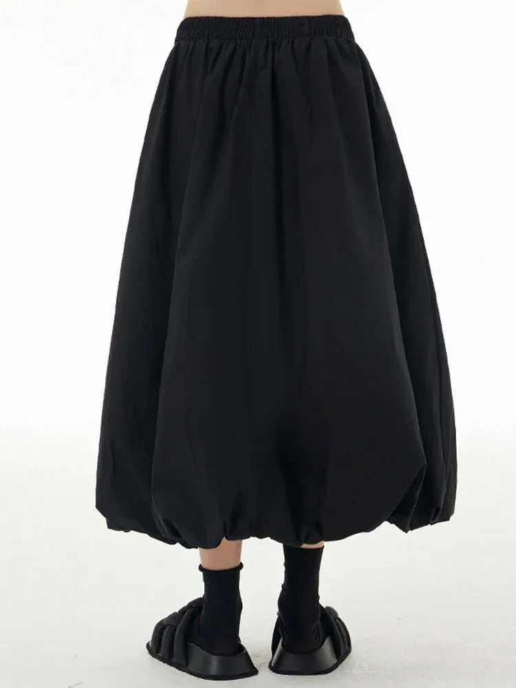 XITAO Solid Color Loose A-line Skirt Vintage Personality Elastic Waist Elegant Small Fresh Women Casual Spring SMH1450