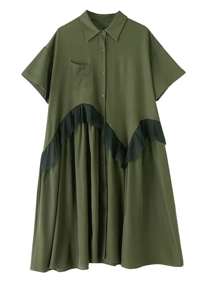 XITAO Gauze Loose Ruffles Dress Patchwork Solid Color Single Breasted New Arrival Slimming Summer Female Shirt Dress ZMY1236
