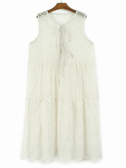 XITAO Hollow Out Laced Up O-neck Dress Solid Color Sleeveless A-line Fashion Match Slimming Sweet Summer Female Dress ZMY1333