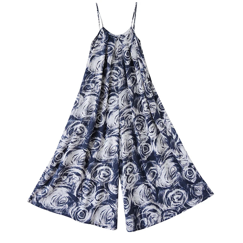 XITAO Loose Print Suspenders Jumpsuits Simple Sweet Women Summer New Trend Irregular Casual Sleeveless Jumpsuits HQQ2460