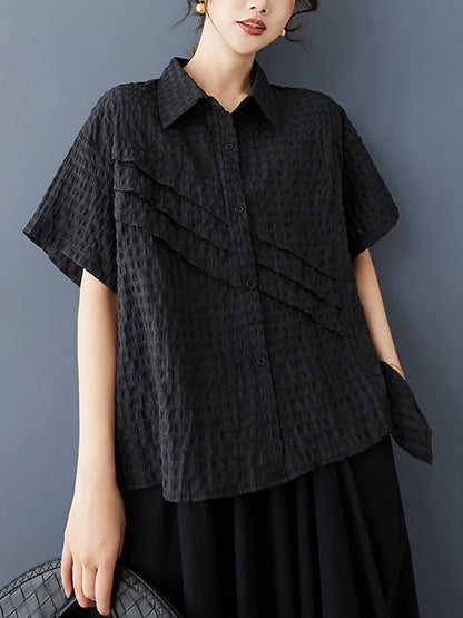 XITAO Asymmetric Patchwork Shirt Casual Short Sleeve Turn-down Collar Solid Color Loose Fitting Summer Female Blouse ZMY1052