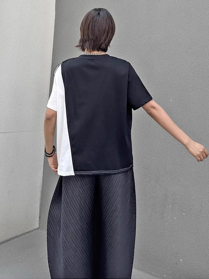 XITAO Patchwork Contrast Color Mesh T-Shirt Casual Loose Fitting O-neck Short Sleeve New Pullover Summer Women Top GYX1667