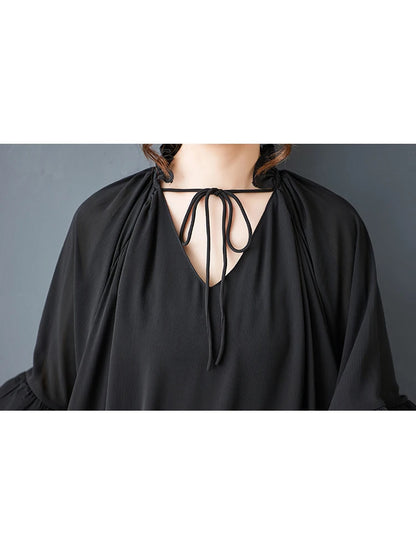 XITAO Drawstring Irregular Loose Dress V-neck Butterfly Sleeves Personality Slimming Solid Color Summer Woman Dress ZMY1387
