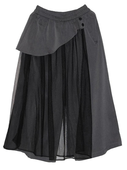 XITAO Patchwork Mesh Elastic Waist Female Pant Casual Loose Fitting A-line New Arrival Solid Color Summer Women Pant ZMY1343