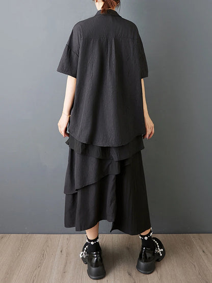 XITAO Irregular Short Sleeve Casual Blouse Turn-down Collar Loose Single Breasted All Match Fashion Summer Woman Shirts ZMY1220