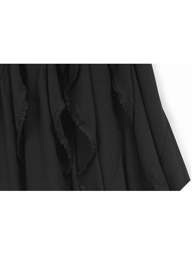 XITAO Ruffles Irregular Skirt Solid Color Mesh Patchwork All-match Women Loose A-line Elastic Waist All-match Skirt GYX1639