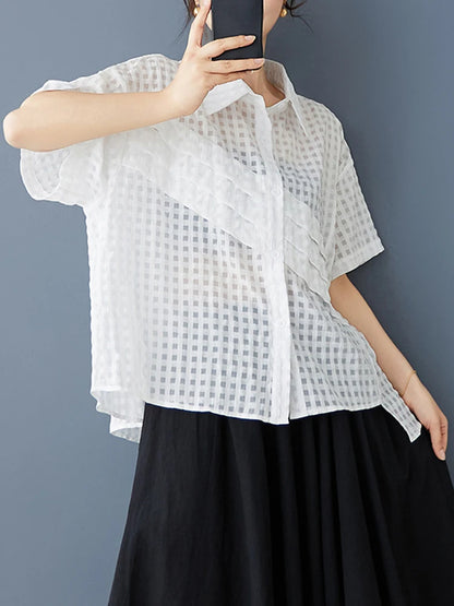 XITAO Asymmetric Patchwork Shirt Casual Short Sleeve Turn-down Collar Solid Color Loose Fitting Summer Female Blouse ZMY1052