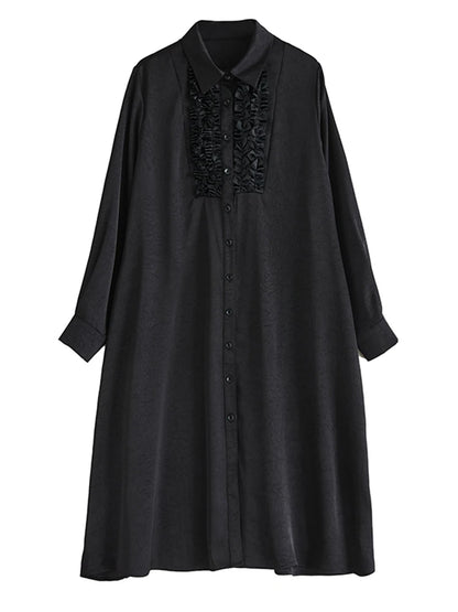 XITAO Loose Vintage Patchwork Shirt Dress Casual Solid Color All-match Single Breasted Women Long Sleeve A-line Dress GYX1562