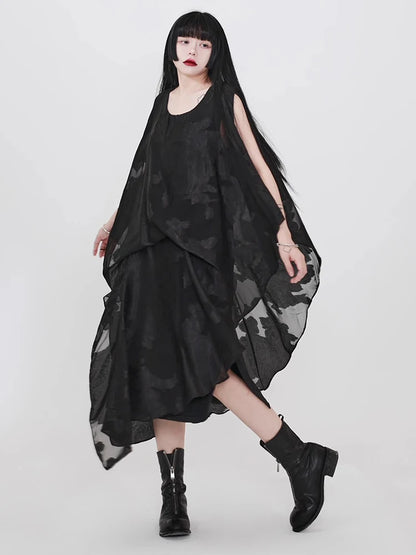 XITAO Irregular Print Loose Dress Casual O-neck Patchwork Gauze Vintage Personality Slimming Pullover Summer Woman Dress ZMY1353