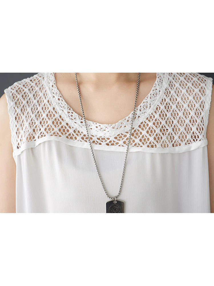 XITAO Sleeveless Irregular Dress Casual Hollow Out Mesh Patchwork Women Summer O-neck Korea Casual Pullover Dress ZMY1213