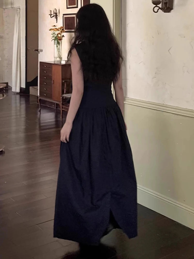 XITAO Solid Color Sleeveless Dress Drawstring Simple O-neck Loose Personality New Arrival Slimming Summer Woman Dress ZMY1400