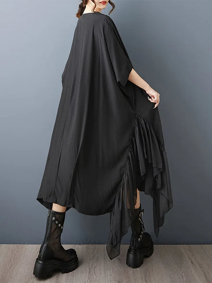 XITAO Asymmetrical Solid Color Patchwork Dress Loose Pullover Bat Wing Sleeve Temperament Summer Woman Slimming Dress ZMY1349