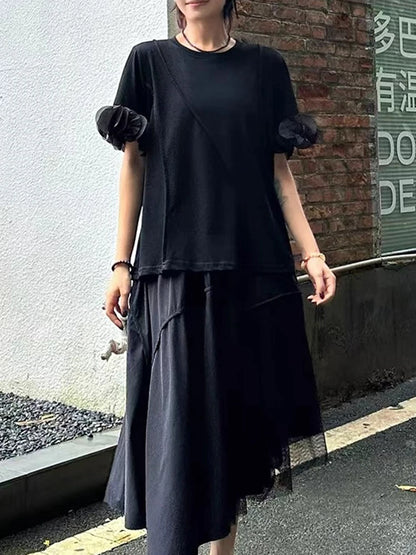 XITAO Solid Color Petal Sleeves T-shirts Irregular Loose Casual O-neck New Arrival Personality Slimming Summer Woman T-shirts ZMY1383