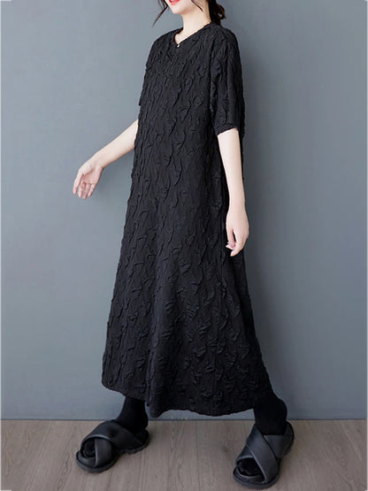XITAO Jacquard O-neck A-line Dress Casual Solid Color Loose Fitting Literary Style Simple Texture Sensation Women Dress GYX1631