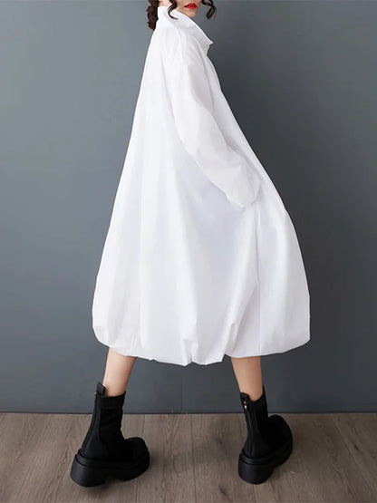 XITAO Loose Vintage Zipper Dress Simple Solid Color Long Sleeve Women Personality Hem Casual Turn-down Collar Dress ZMY1056
