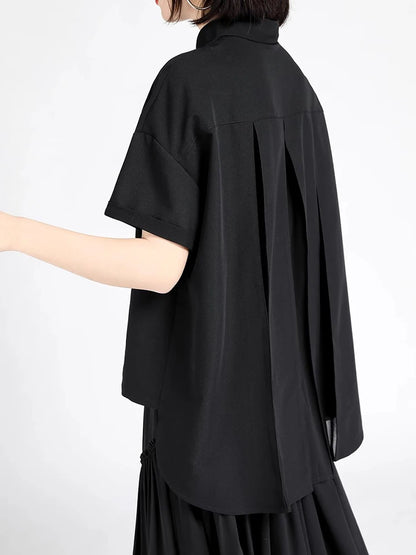 XITAO Asymmetrical Female Shirt Casual Loose Fitting Turn-down Collar Short Sleeve Solid Color Summer Women Blouse ZMY1202