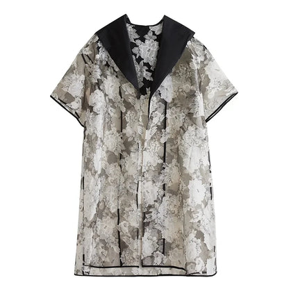 XITAO Hooded Gauze Patchwork Trench Print Half Sleeve New Temperament Casual Loose All-match Summer Cardigans Trench ZMY1279