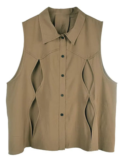 XITAO Hollow Out Lapel Single Breasted Vest Casual Solid Color Loose Fashion Sleeveless New Arrival Simple Female Vest GYX1620